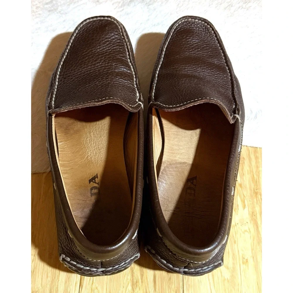 Prada Men's Driving Loafers Brown Leather Size 7.5 2D 1101‎ Made in Italy